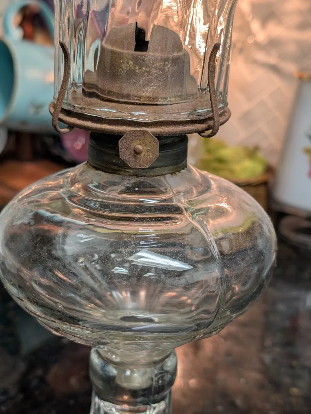 antique clear glass kerosene Lamp